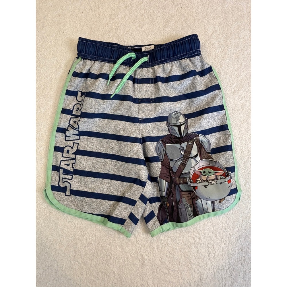 Star Wars Mandalorian Boys Swim Trunks‎ Grogu Baby Yoda Striped Board Shorts 5/6